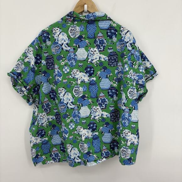 Printfresh Fancy Cat Pajama Shirt Womens 3X Short Sleeve Top Whimsy Retro Poplin - Picture 8 of 8